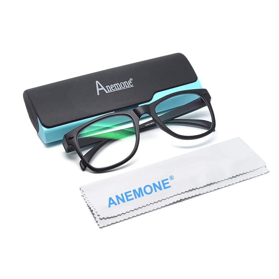 Anemone Wayfarer Square Blue Cut Computer Glasses (Unisex) Black