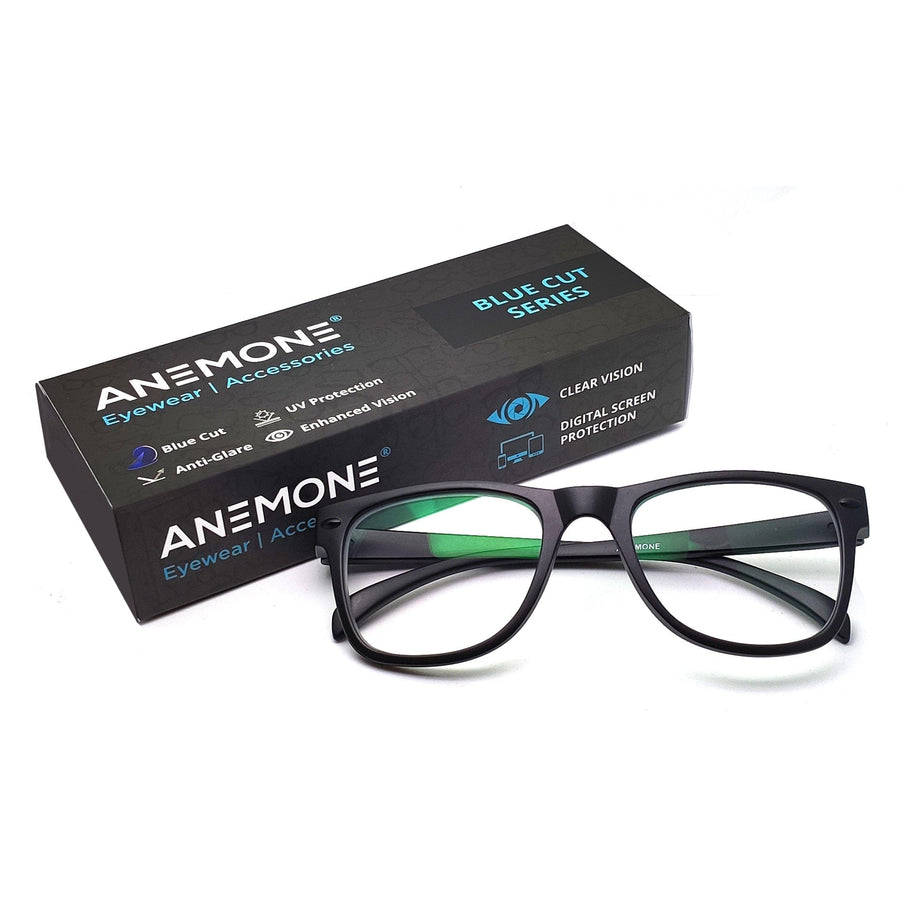 Anemone Wayfarer Square Blue Cut Computer Glasses (Unisex) Black