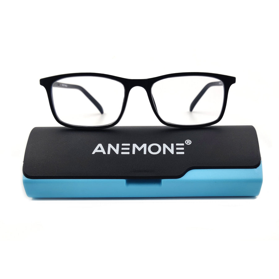 Anemone Rectangular Blue Cut Computer Glasses (unisex) Black | Light Weight