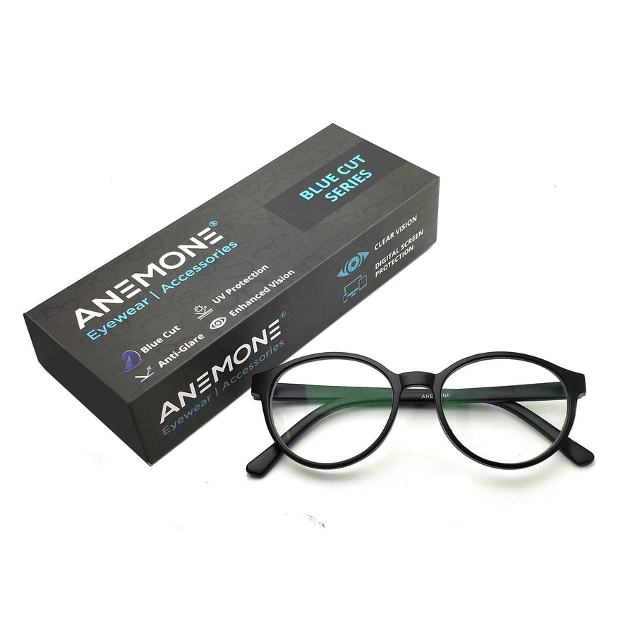 Anemone Round Blue Cut Computer Protection Glasses Unisex (Black)
