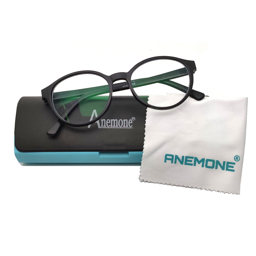 Anemone Round Blue Cut Computer Protection Glasses Unisex (Black)